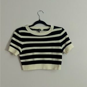 Black and White Striped Cropped Top